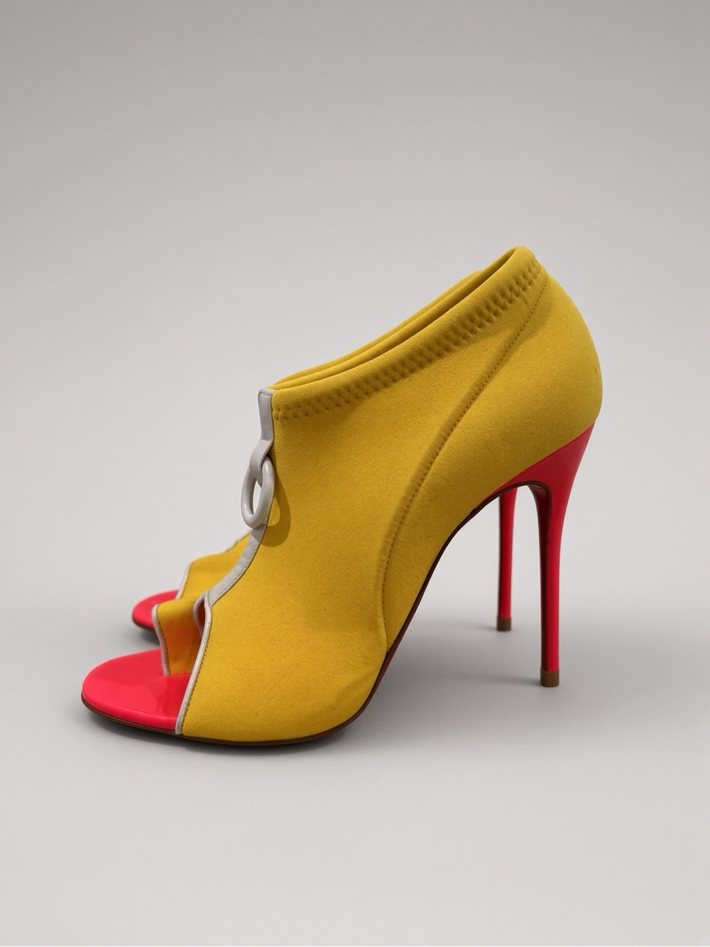 Christian Louboutin Snorkelling 100 Yellow Neoprene Fluo Pink 37.5 US 7.5 B - Picture 3 of 7
